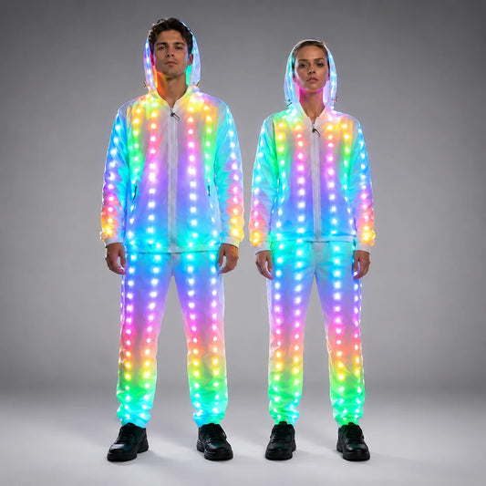Full Color Pixel LED Lights Jacket Coat Pants Costumes Suit Light UP Rave Creative Outer Stage Costumes