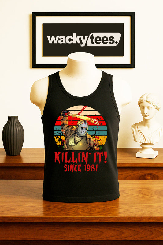 Killin It Since 81 Jason Voorhess Friday The 13th Horror Terror Halloween Graphic Tee Shirt