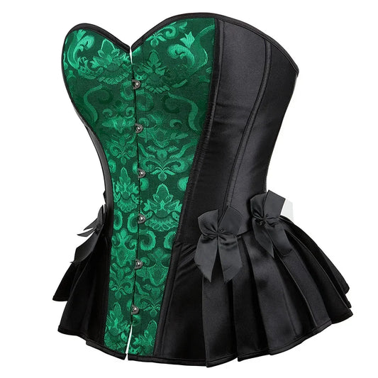 Vintage Gothic Floral Overbust Corset Top Lace Trim Boned Bustier