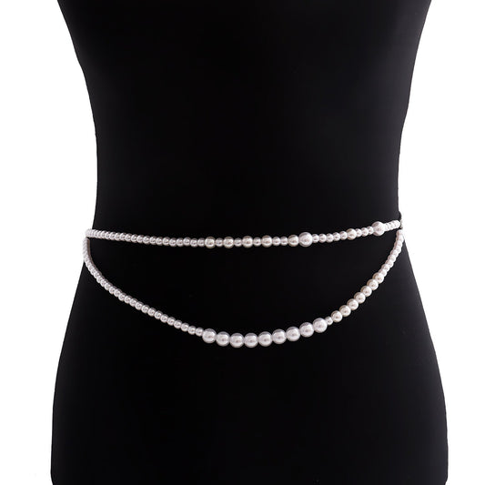 Pearl Beads Waist Chain Layered Belly Chains Rave Body Jewelry