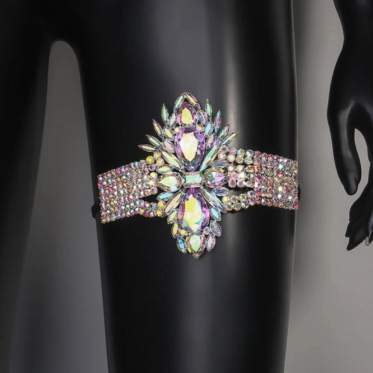 Geometric Rhinestone Thigh Chain – Elastic Crystal Leg Jewelry for Festivals, Raves & Clubwear